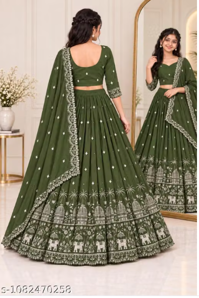 Elephant Embroidered Lehenga Choli Set for Girls - Party Wear Kids Ghaghra Choli with Dupatta