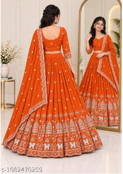 Elephant Embroidered Lehenga Choli Set for Girls - Party Wear Kids Ghaghra Choli with Dupatta
