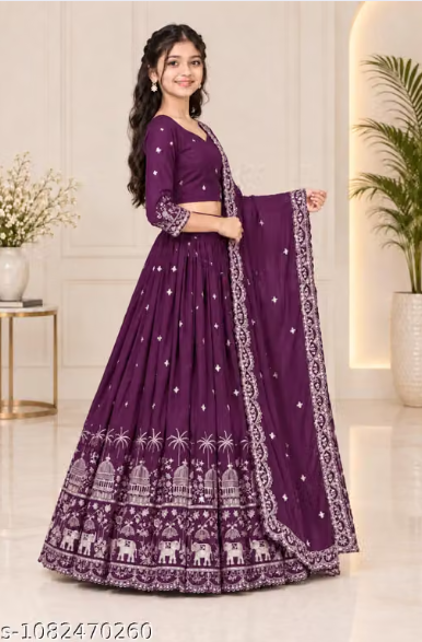 Elephant Embroidered Lehenga Choli Set for Girls - Party Wear Kids Ghaghra Choli with Dupatta
