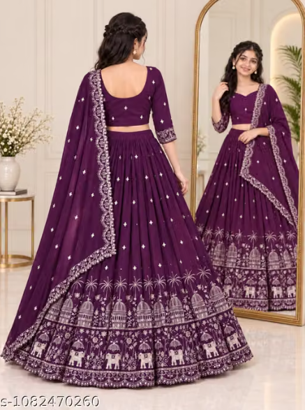 Elephant Embroidered Lehenga Choli Set for Girls - Party Wear Kids Ghaghra Choli with Dupatta