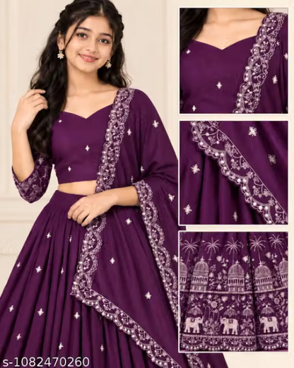 Elephant Embroidered Lehenga Choli Set for Girls - Party Wear Kids Ghaghra Choli with Dupatta