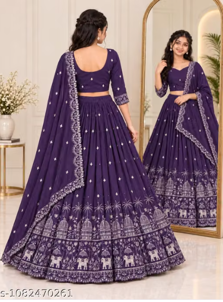Elephant Embroidered Lehenga Choli Set for Girls - Party Wear Kids Ghaghra Choli with Dupatta