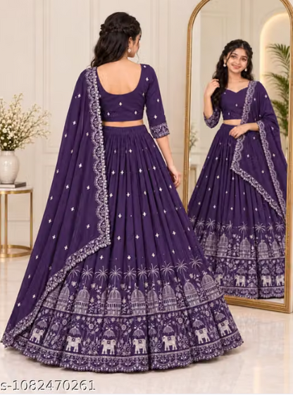 Elephant Embroidered Lehenga Choli Set for Girls - Party Wear Kids Ghaghra Choli with Dupatta