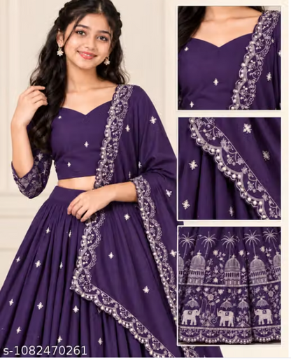 Elephant Embroidered Lehenga Choli Set for Girls - Party Wear Kids Ghaghra Choli with Dupatta