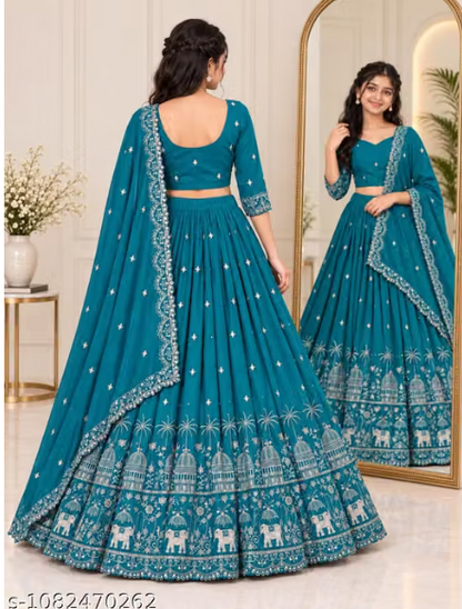 Elephant Embroidered Lehenga Choli Set for Girls - Party Wear Kids Ghaghra Choli with Dupatta
