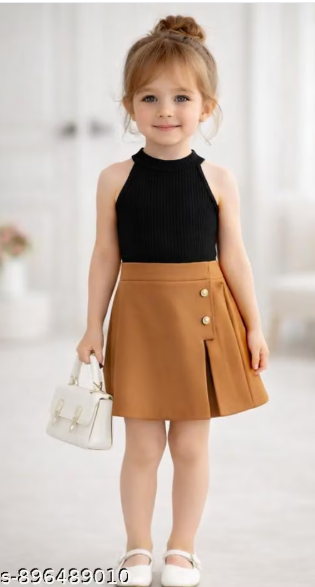 Black and Brown Halter Neck Top and Skirt Set for Baby Girls - Stylish Western Co-ord Set for Kids