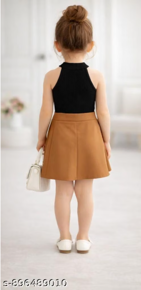 Black and Brown Halter Neck Top and Skirt Set for Baby Girls - Stylish Western Co-ord Set for Kids