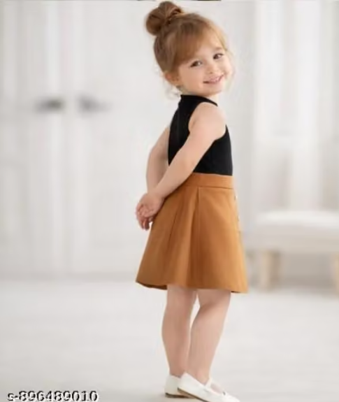 Black and Brown Halter Neck Top and Skirt Set for Baby Girls - Stylish Western Co-ord Set for Kids