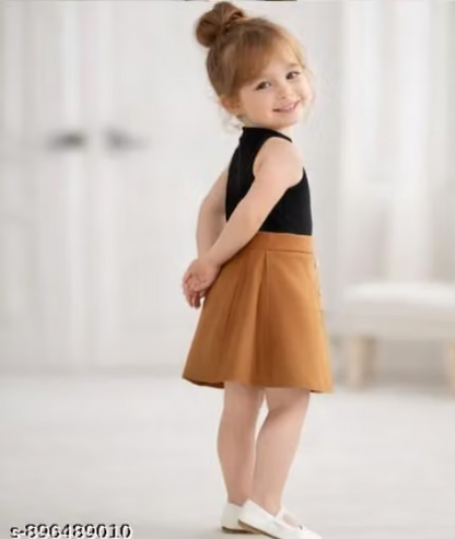 Black and Brown Halter Neck Top and Skirt Set for Baby Girls - Stylish Western Co-ord Set for Kids