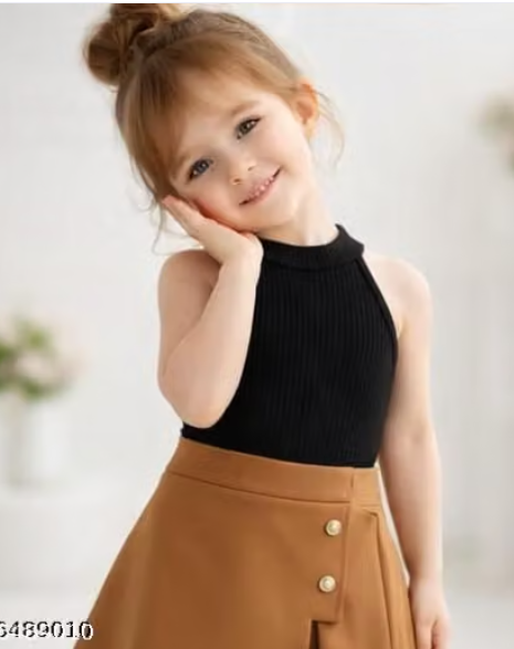 Black and Brown Halter Neck Top and Skirt Set for Baby Girls - Stylish Western Co-ord Set for Kids