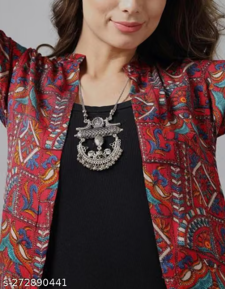 Multicolor Printed Long Shrug for Women - Boho Chic Front Open Jacket with Jeans Combo