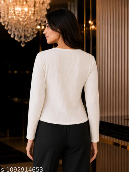 Women Ribbed Front Open Shrug with V-Neck Neck and Button Closure