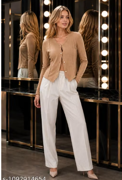 Women Ribbed Front Open Shrug with V-Neck Neck and Button Closure