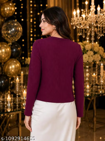 Women Ribbed Front Open Shrug with V-Neck Neck and Button Closure