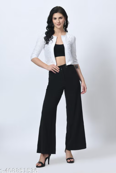 Rayware women's stylish net shrug in zip details Jackets White