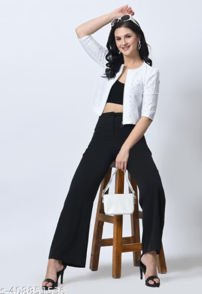 Rayware women's stylish net shrug in zip details Jackets White