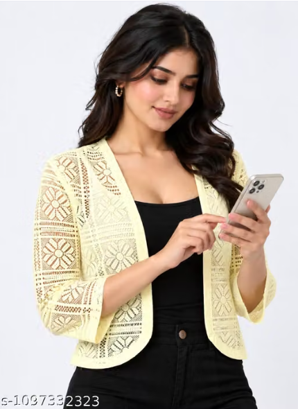 Lemon Yellow Crochet Shrug for Women - Stylish Lace Open Front Jacket Top