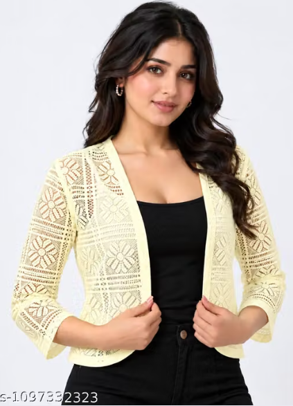 Lemon Yellow Crochet Shrug for Women - Stylish Lace Open Front Jacket Top