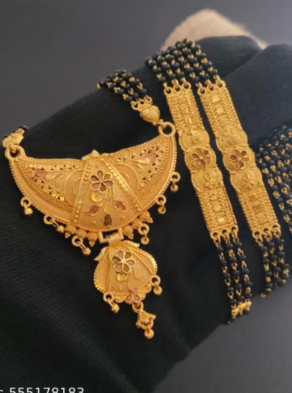 Traditional Gold-Plated Long Mangalsutra with Big Crescent Pendant