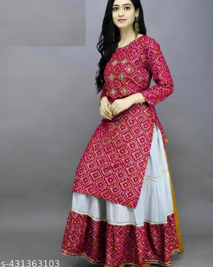 Maroon Printed Anarkali Kurta Set