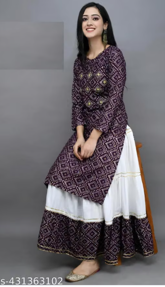 Maroon Printed Anarkali Kurta Set