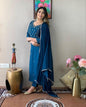 Royal Blue Embroidered Silk Suit Set with Dupatta