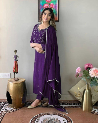 Elegant Purple Embroidered Ethnic Suit Set with Dupatta