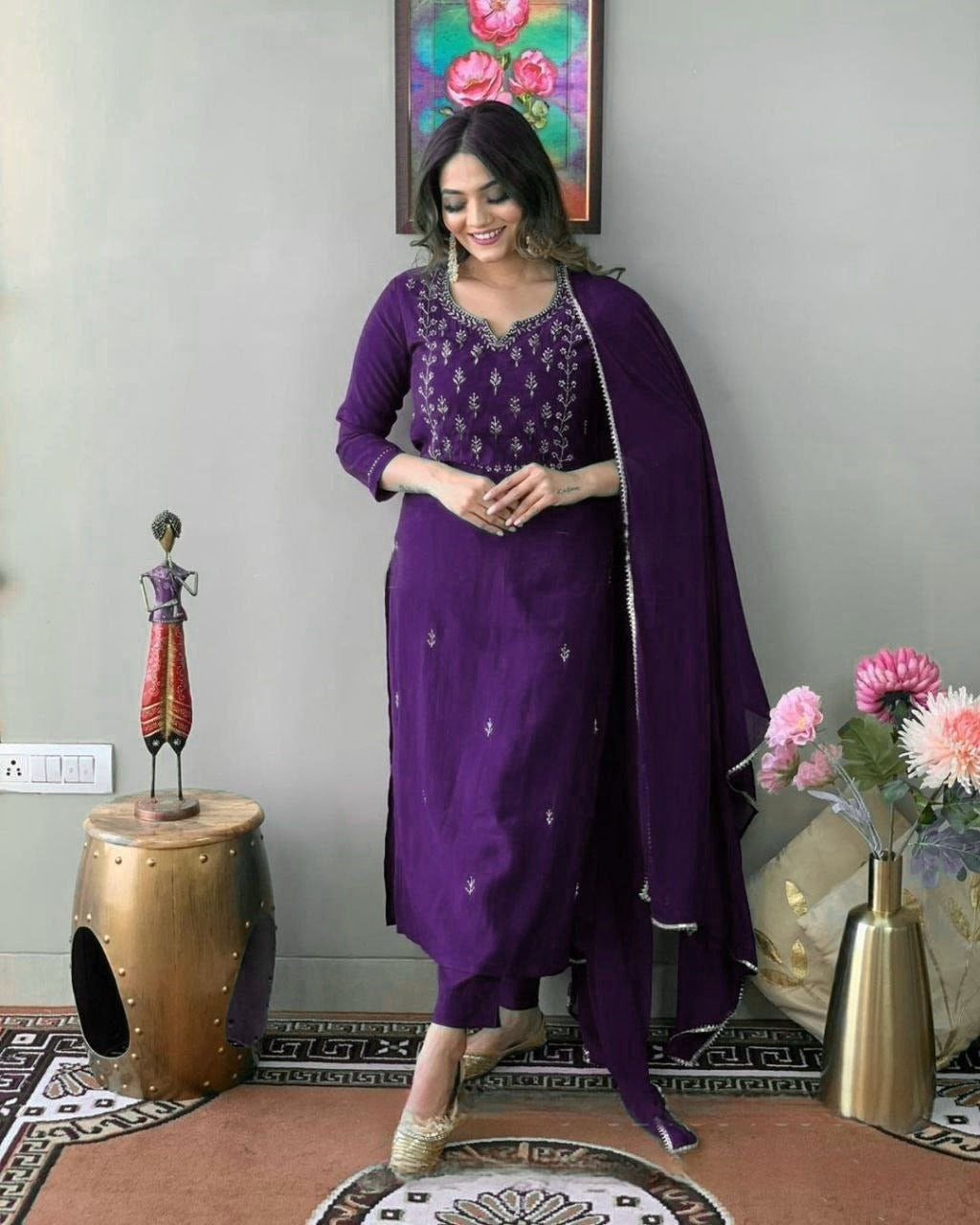Elegant Purple Embroidered Ethnic Suit Set with Dupatta
