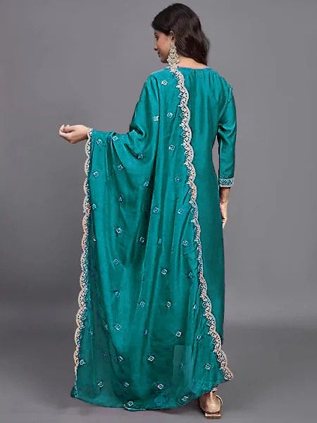 Elegant Teal Green Embroidered Straight Suit Set with Dupatta