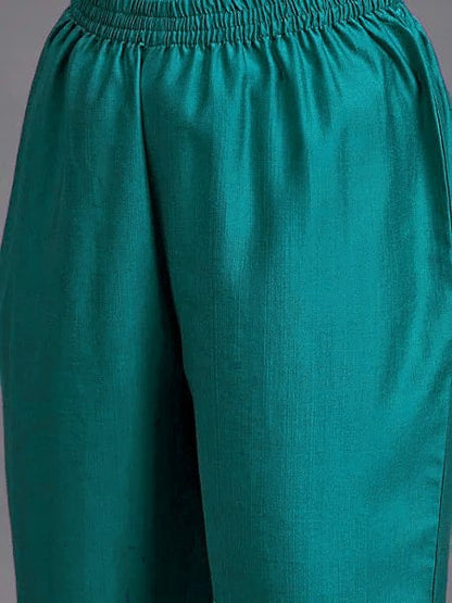 Elegant Teal Green Embroidered Straight Suit Set with Dupatta