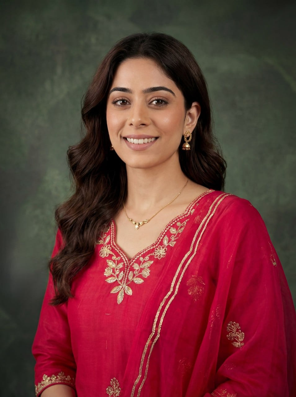 Elegant Red Embroidered Kurta Pant Set with Dupatta