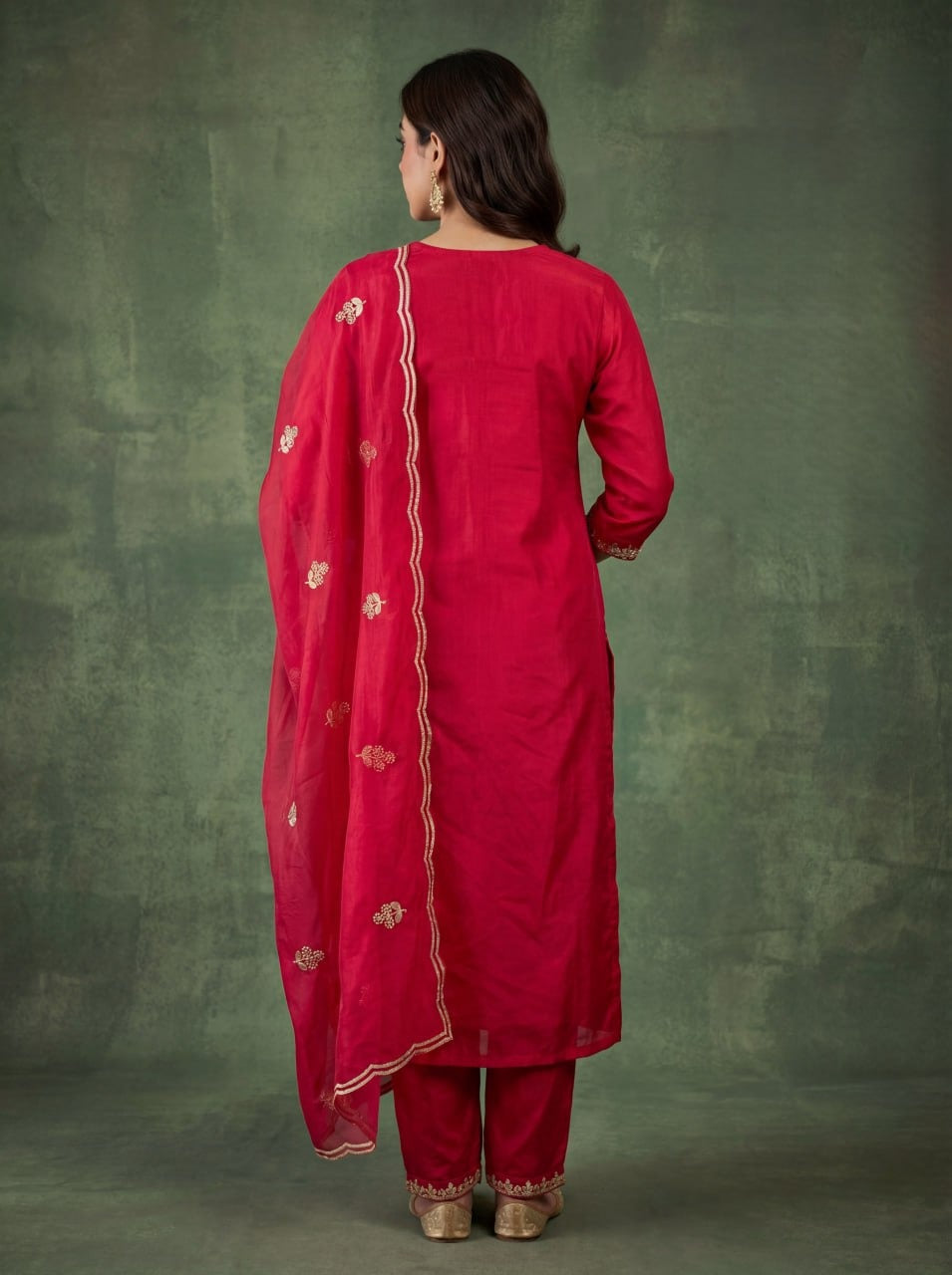 Elegant Red Embroidered Kurta Pant Set with Dupatta