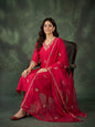 Elegant Red Embroidered Kurta Pant Set with Dupatta
