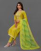 Elegant Mustard Yellow Embroidered Suit Set with Green Printed Dupatta