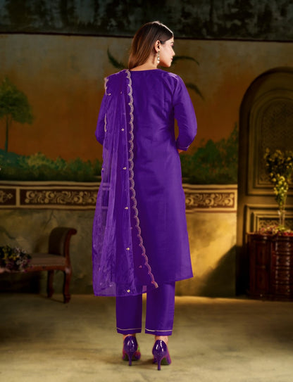 Elegant Royal Purple Embroidered Suit Set with Dupatta