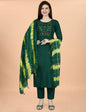 Elegant Dark Green Solid Kurta Pant Set with Printed Dupatta