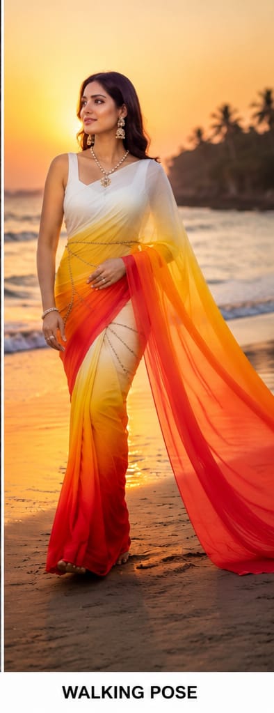 Elegant Brown Ombre Georgette Saree with White Blouse