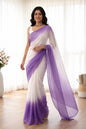 Elegant White & Lavender Ombre Saree with Sleeveless Blouse