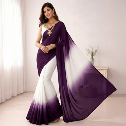Elegant Purple & White Ombre Saree