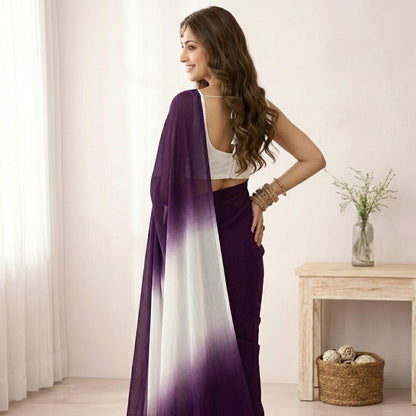 Elegant Purple & White Ombre Saree