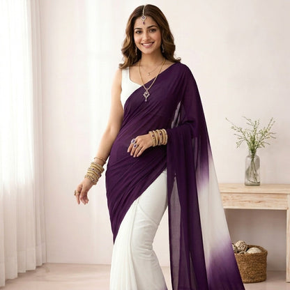 Elegant Purple & White Ombre Saree
