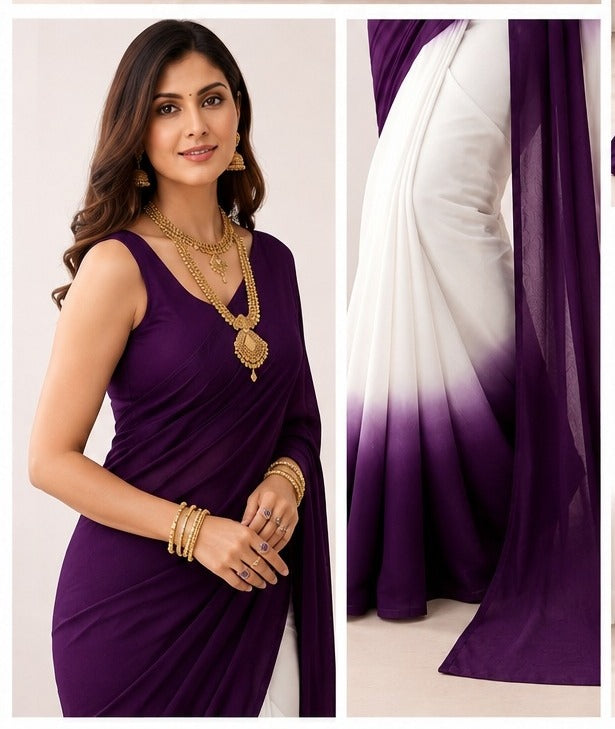 Elegant Purple & White Ombre Saree