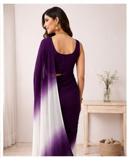 Elegant Purple & White Ombre Saree