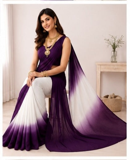 Elegant Purple & White Ombre Saree