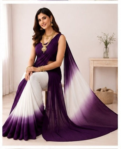 Elegant Purple & White Ombre Saree