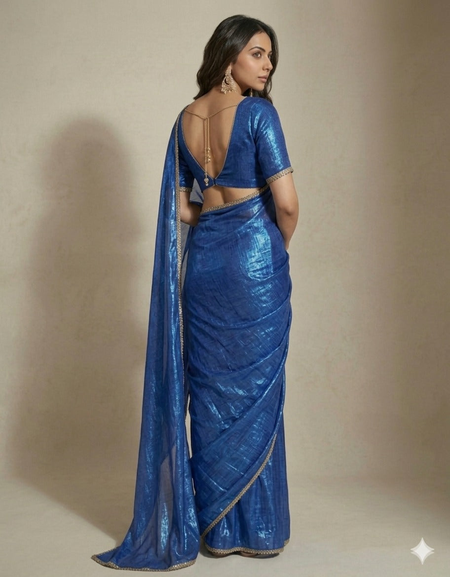 Royal Blue Shimmer Saree with Designer Blouse