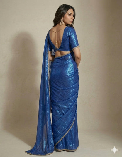 Royal Blue Shimmer Saree with Designer Blouse