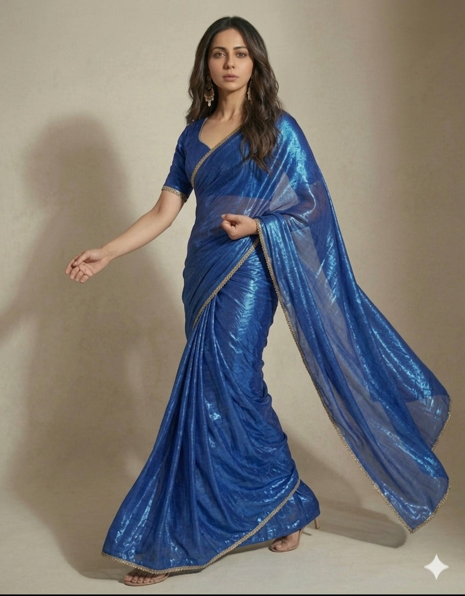 Royal Blue Shimmer Saree with Designer Blouse
