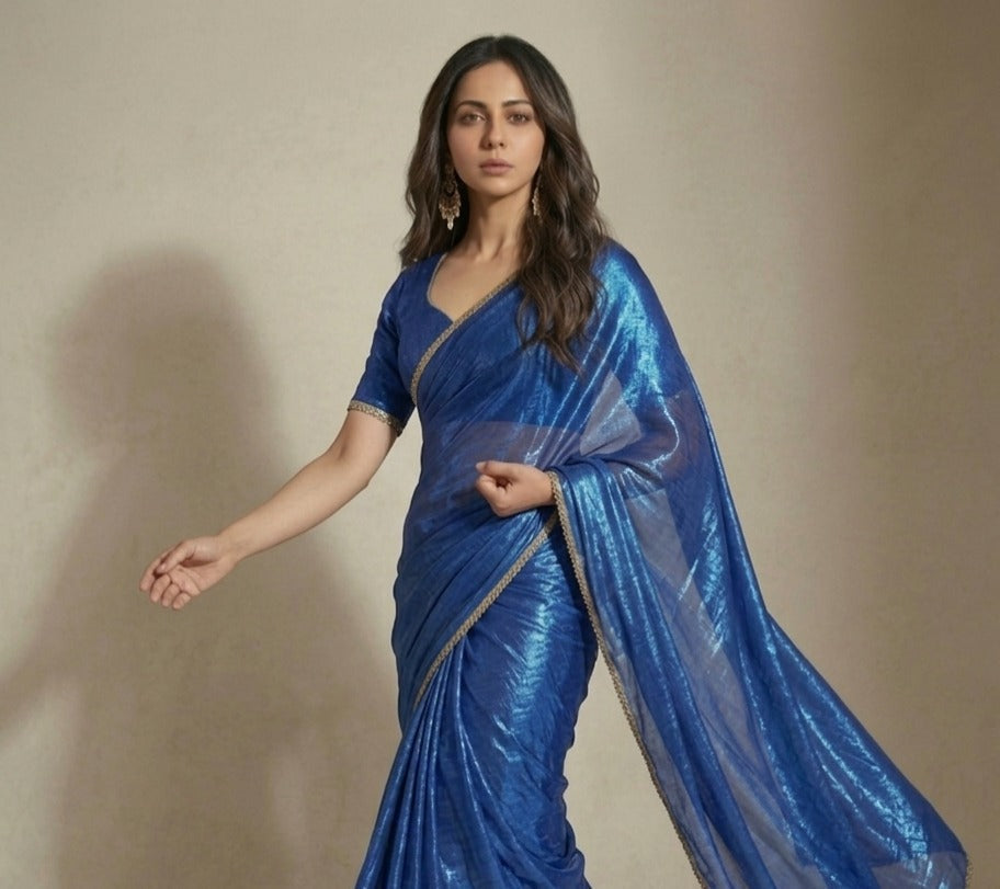 Royal Blue Shimmer Saree with Designer Blouse