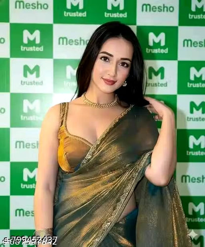 Elegant Olive Green & Golden Shimmer Saree